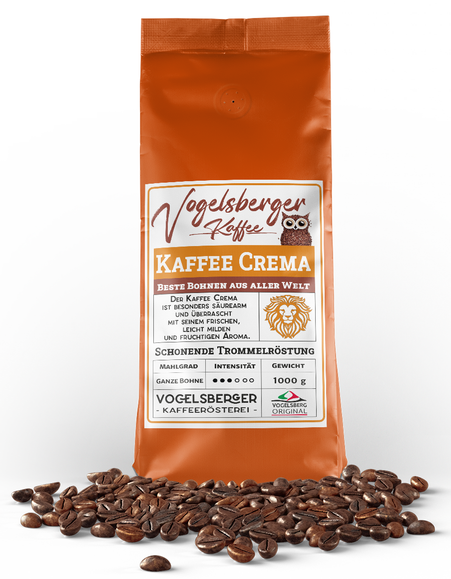 Kaffee Crema Röstung- Vogelsberger Kaffeerösterei Das Zusammenspiel dieser Kaffee Crema Röstung überrascht Sie durch sein einzigartiges Aroma.